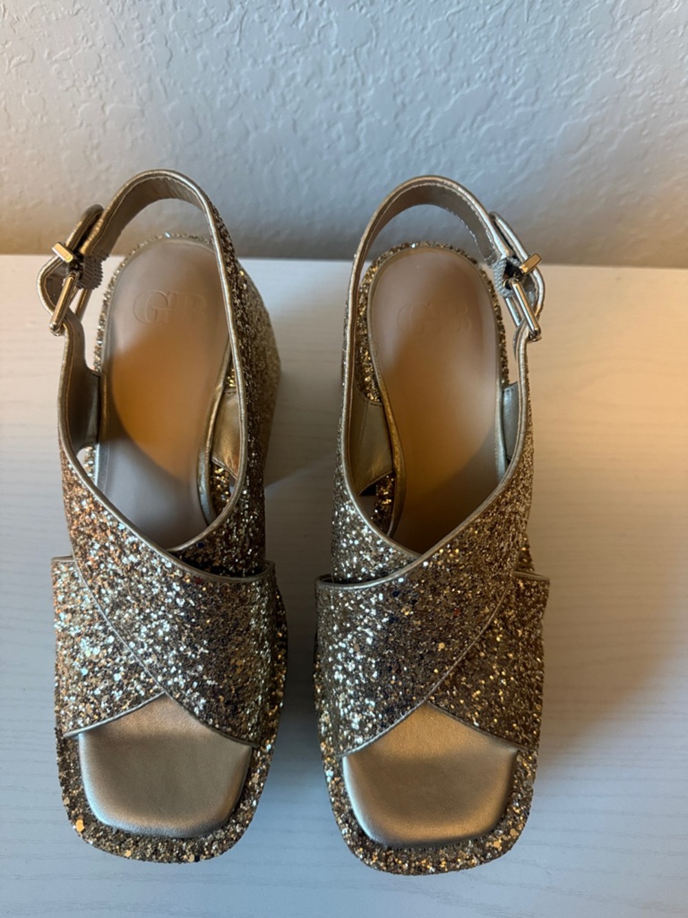GB girls Gold Glitter Platform Wedge Sandals